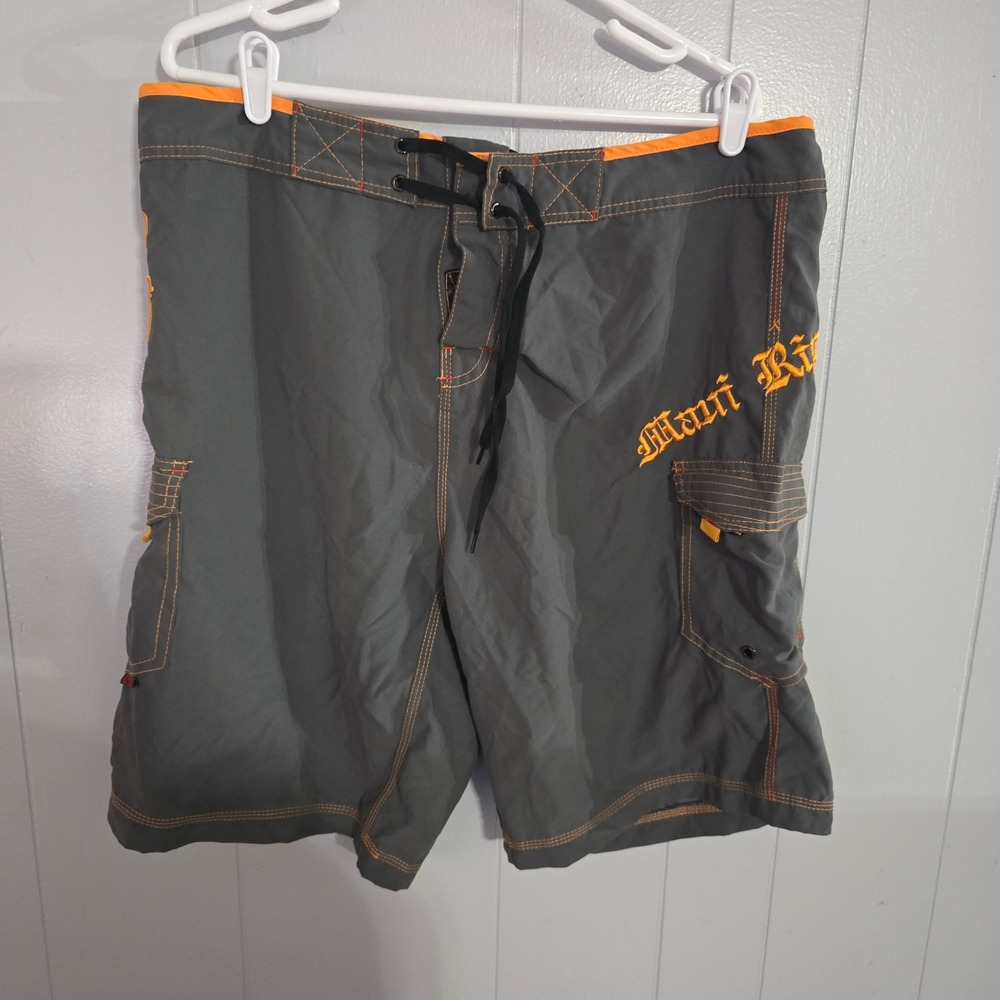 Maui Rippers Board Shorts Mens 38 Gray Orange Octopus Cargo‎ Swim Trunks